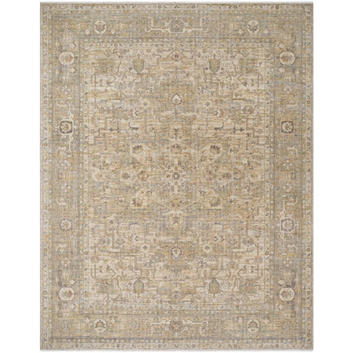 Atlee Updated Traditional Beige Wool Oushak Patterned Rug - 6'5"x8'10"