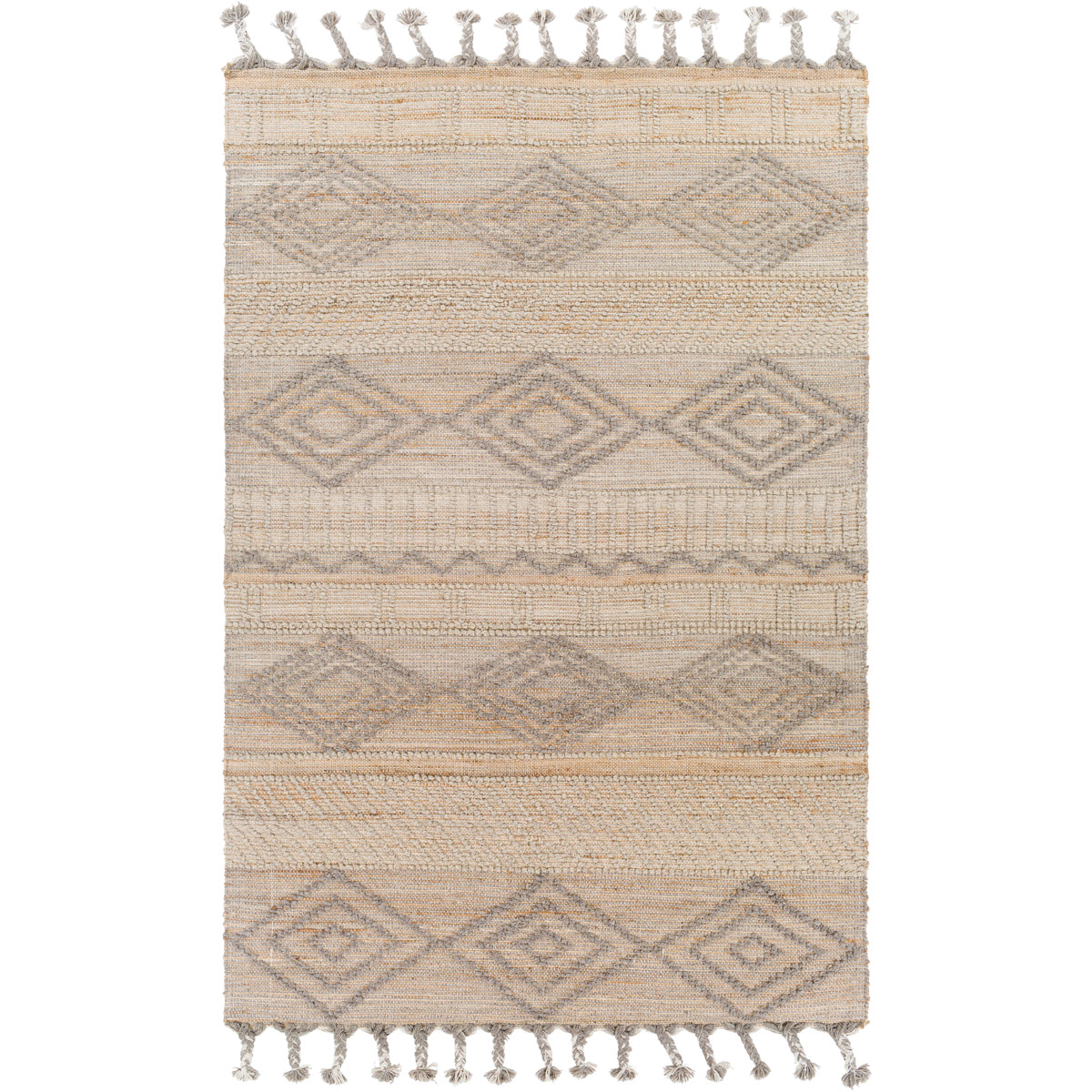PTN2300-69 6 x 9 ft. Preston Rectangle Hand Woven Rug, Tan & Medium Gray