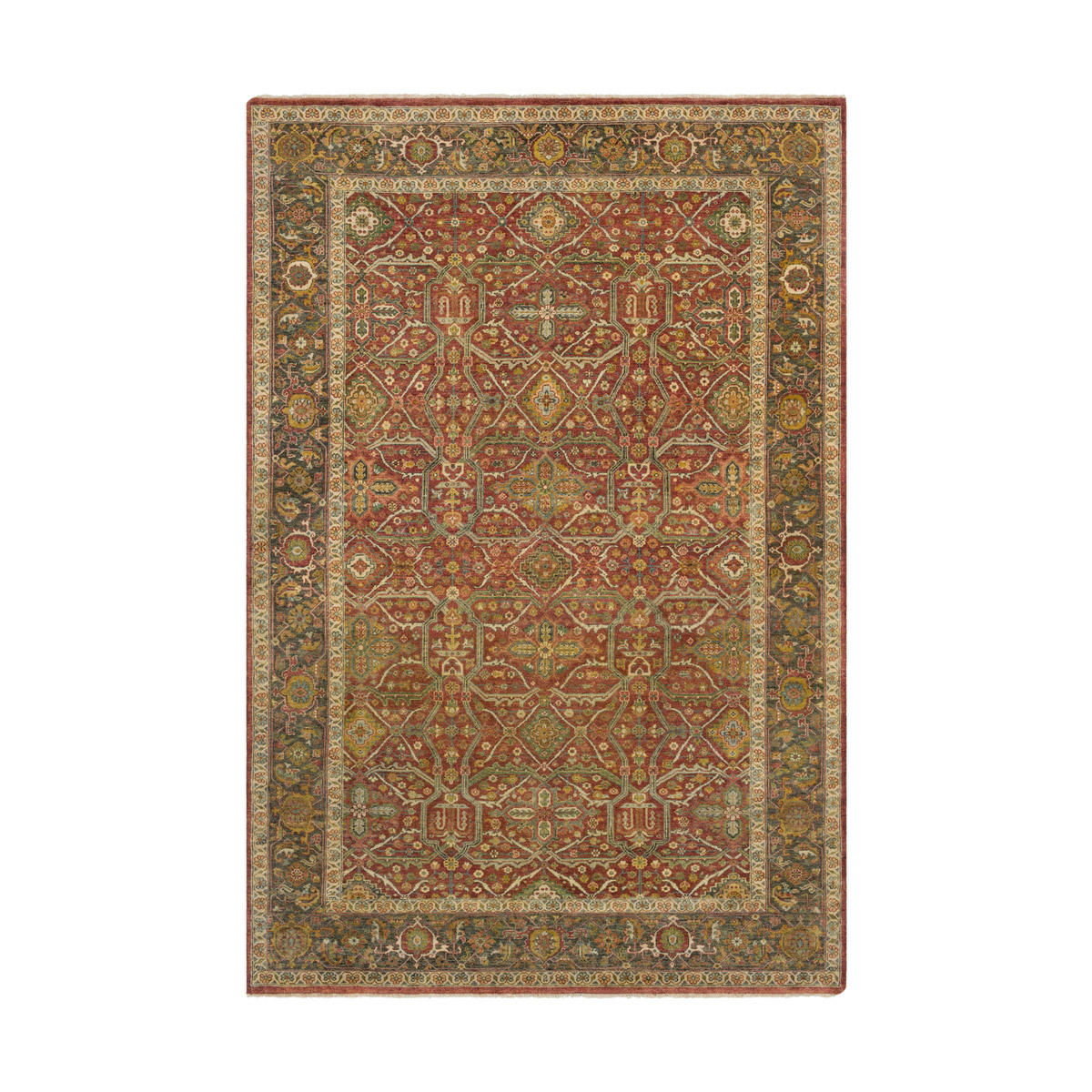 Surya PZY1001-23 Pazyryk 36 X 24 inch Clay/Dark Brown/Butter/Lime/Sky Blue Rugs, Wool and Cotton