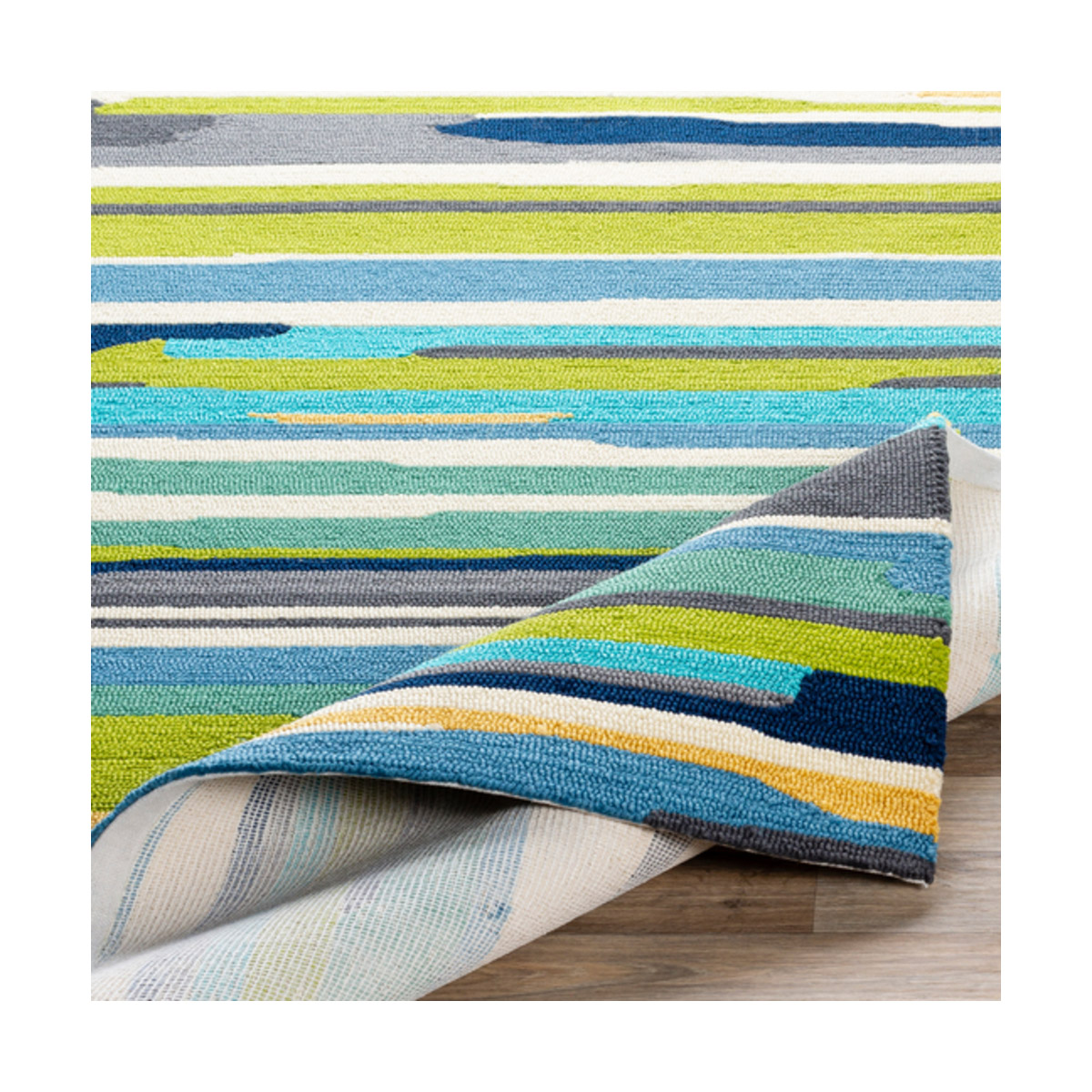 Surya RAI127023 Rain Outdoor Rug Emerald/Lime/Bright Yellow/Sky Blue