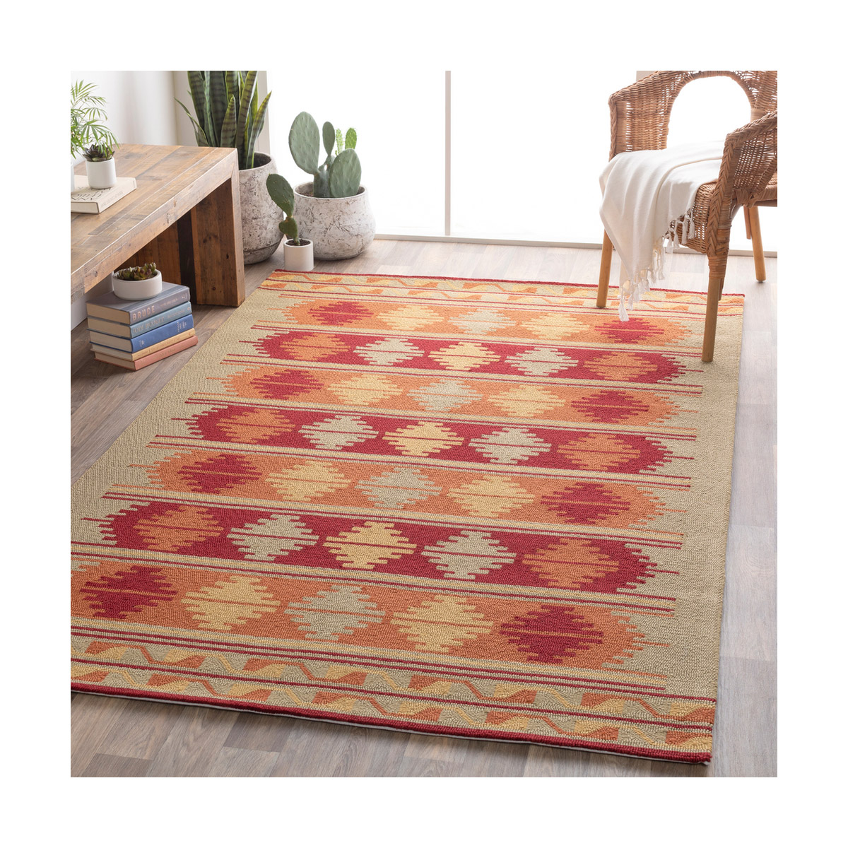Surya RAI127358 Rain Outdoor Rug Moss/Burnt Orange/Dark Red/Bright