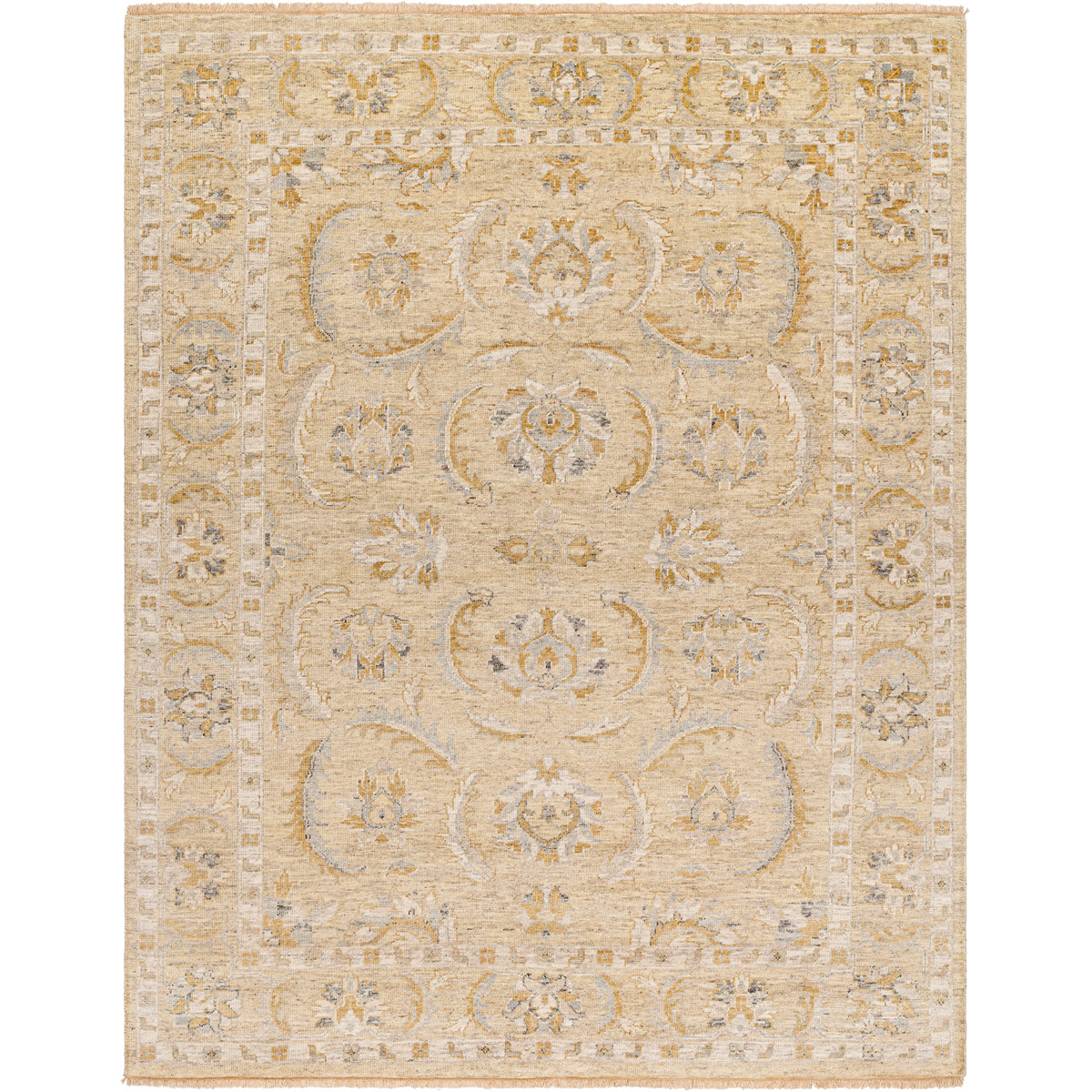 Blaise Updated Traditional Beige Wool Patterned Hand Knotted Rug - 2'x3'