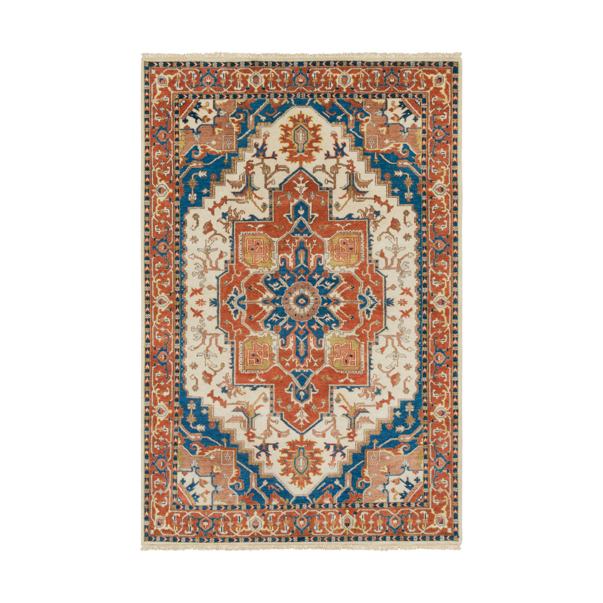 Surya ZEU8002-5686 Zeus 102 X 66 inch Burnt Orange/Sky Blue/Camel Rugs, Wool and Cotton