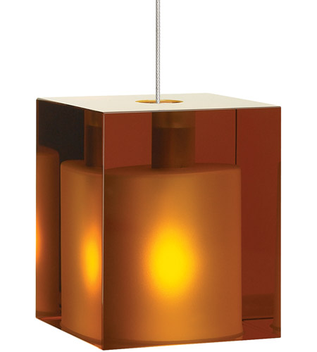 Tech Lighting 700MPCUBAS Cube 1 Light 3 inch Satin Nickel Pendant Ceiling Light in Amber, Monopoint