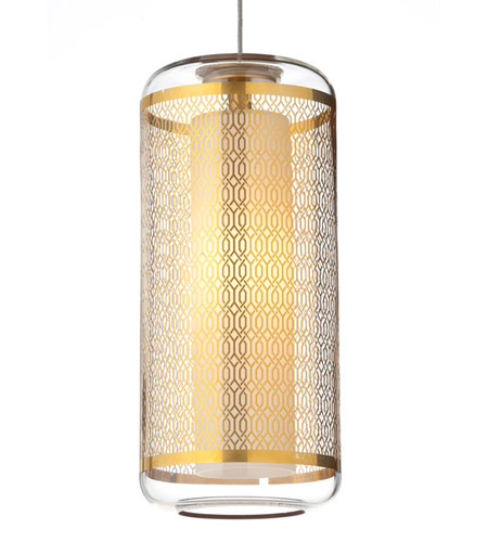 Tech Lighting 700MPECNCGLC-LEDS830 Ecran LED 4 inch Chrome Low-Voltage Pendant Ceiling Light in Polished Gold Lattice, Clear, Monopoint