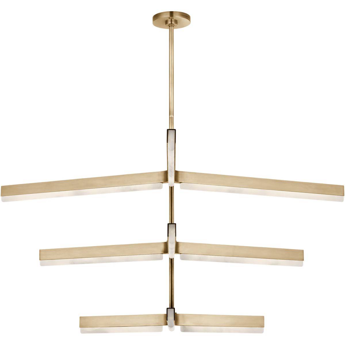 Visual Comfort Modern Collection KWCH70527HABALB Kelly by Kelly Wearstler Linea LED 56 inch Hand Rubbed Antique Brass Three Tier Chandelier Ceiling Li