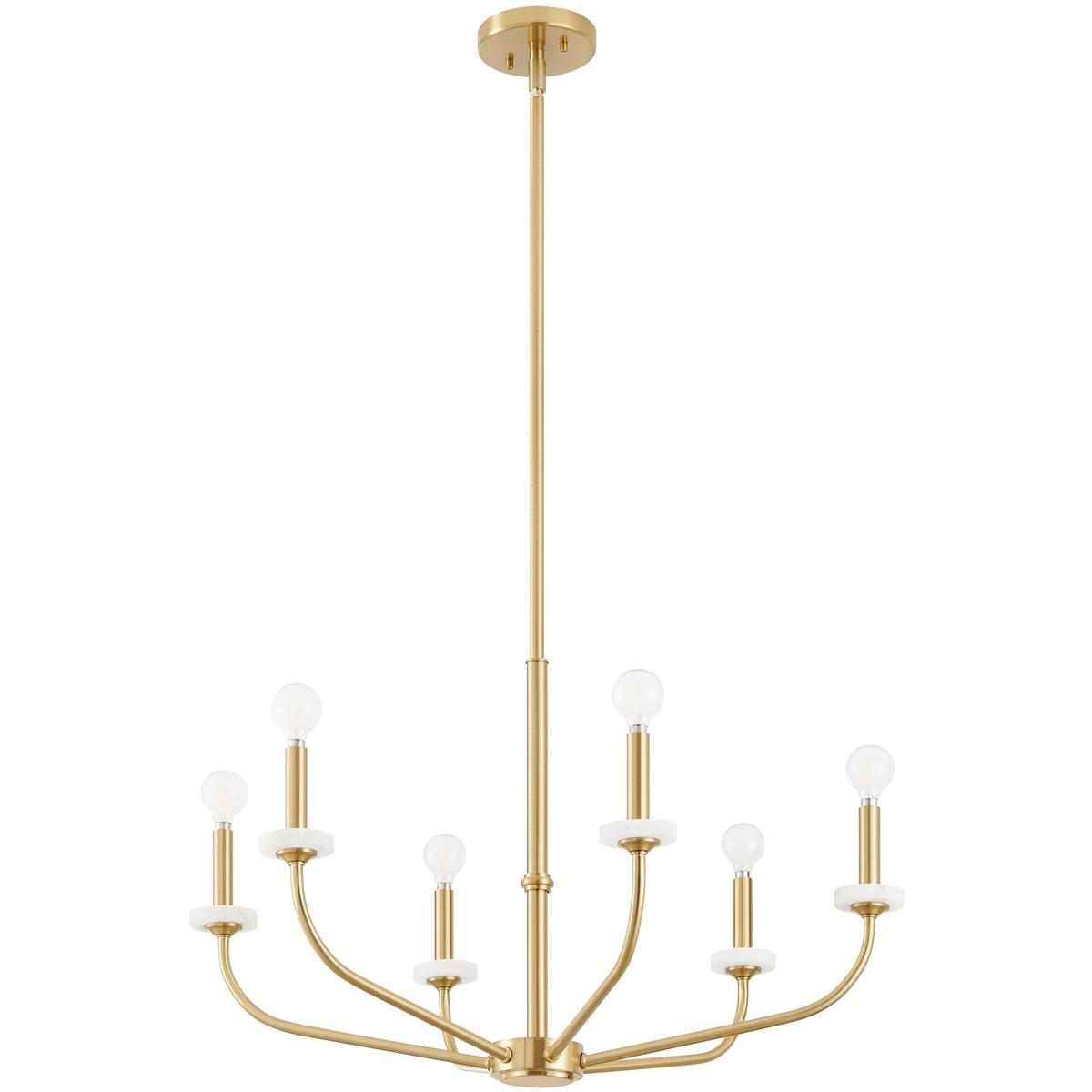 Thesis 206958A Leah 6 Light 30 inch Brushed Gold and White Chandelier Ceiling Light