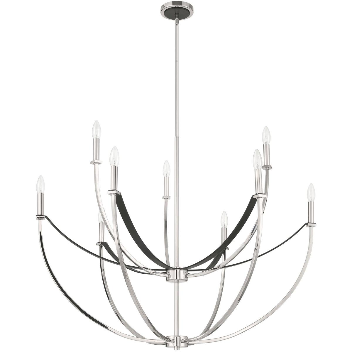 Thesis 207888A Sussex 9 Light 40.25 inch Polished Nickel and Black Chandelier Ceiling Light