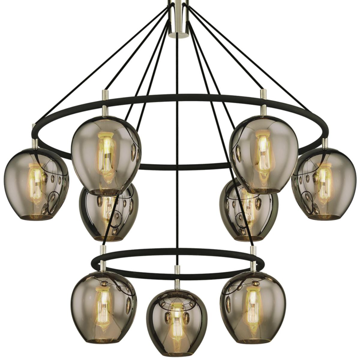 Troy Lighting F6219-TBK/PN Iliad 9 Light 40 inch Carbide Black and Polished Nickel Chandelier Ceiling Light