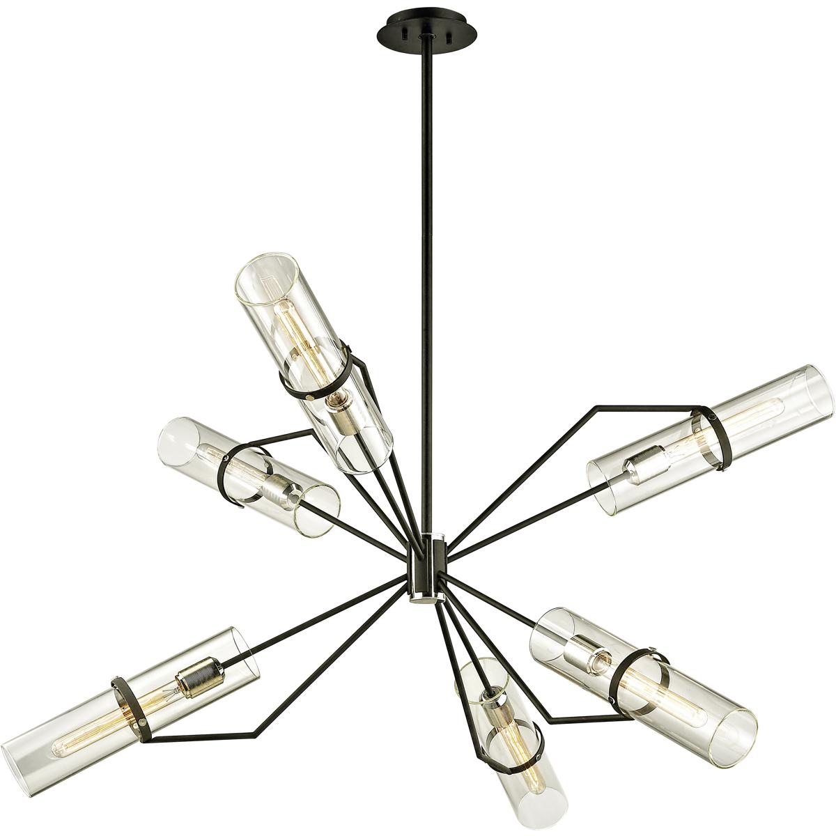 Troy Lighting Raef 6-Light Chandelier â Textured Black & Polished Nickel Clear Glass (F6328-TBK/PN)