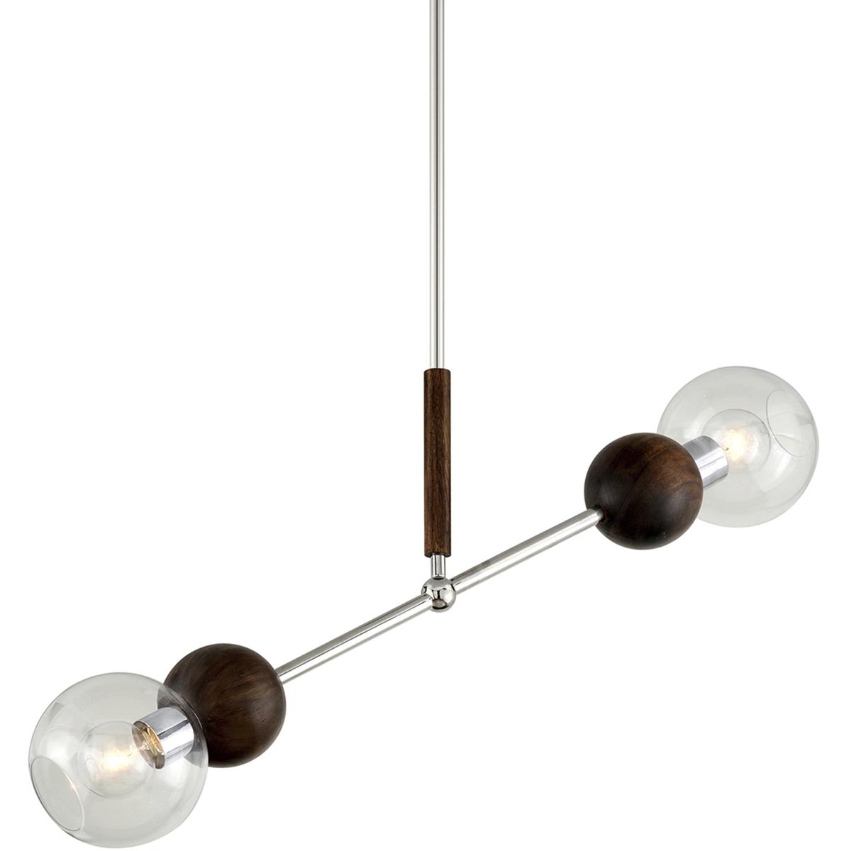Troy Lighting F7677 Arlo 2 Light 35 inch Polished Ss And Natural Acacia Linear Ceiling Light