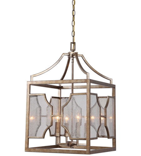 Uttermost 22142 Cates 4 Light 16 Inch Warm Antiqued Silver Leaf Lantern Pendant Ceiling Light