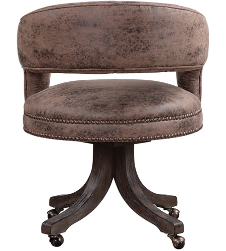 Uttermost 23409 Waylon Distressed Cocoa Brown Fabric and Dark Walnut Swivel Chair 23409-A3.jpg