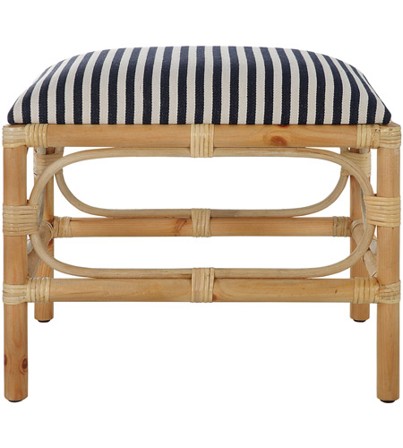 Uttermost 23666 Laguna Navy and White with Naturally Finished Solid Wood Bench, Small photo