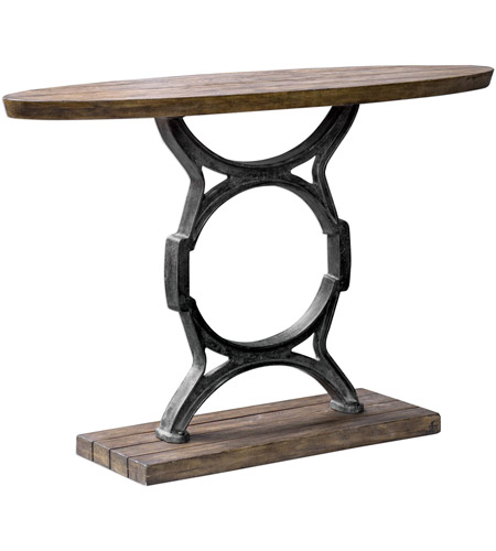 Uttermost 25844 Wynn 48 inch Aged Steel and Light Walnut with Aged Gray Wash Console Table 25844-A.jpg