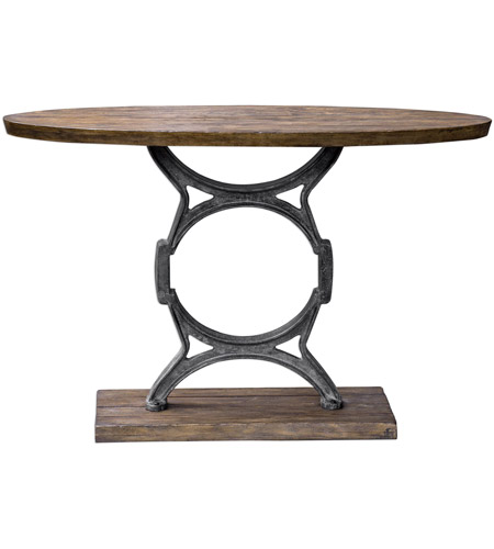 Uttermost 25844 Wynn 48 inch Aged Steel and Light Walnut with Aged Gray Wash Console Table