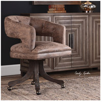 Uttermost 23409 Waylon Distressed Cocoa Brown Fabric and Dark Walnut Swivel Chair 23409_Lifestyle.jpg thumb