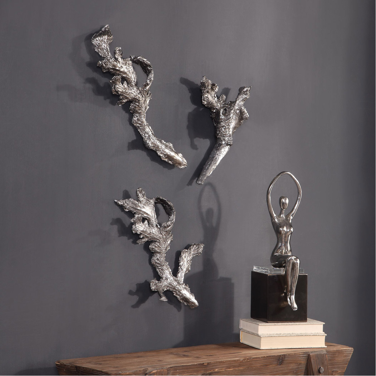 Uttermost 04168 Riparian Bright Metallic Silver Wall Art, Set of 3 eBay