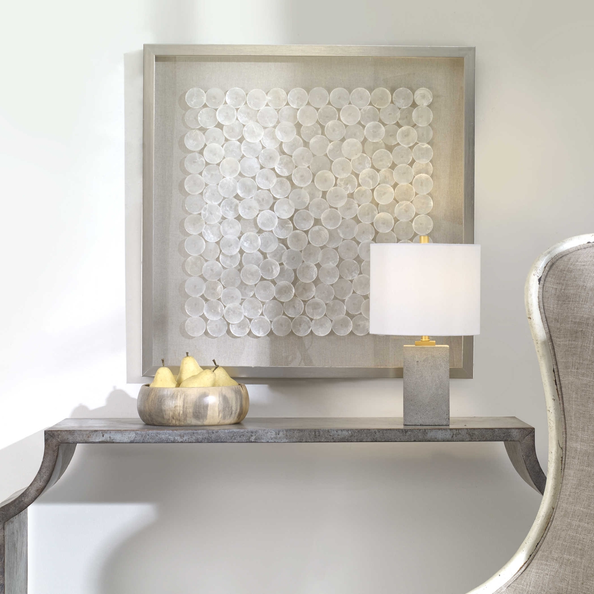 Uttermost 04317 Roxas Capiz Shells and Brushed Silver Shadow Box