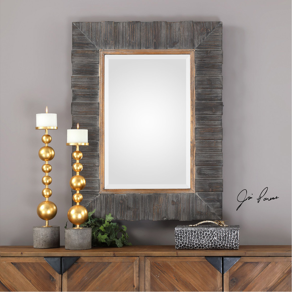 Uttermost 09329 Mancos Wall Mirror Rustic Wood with Antiqued Gold Leaf