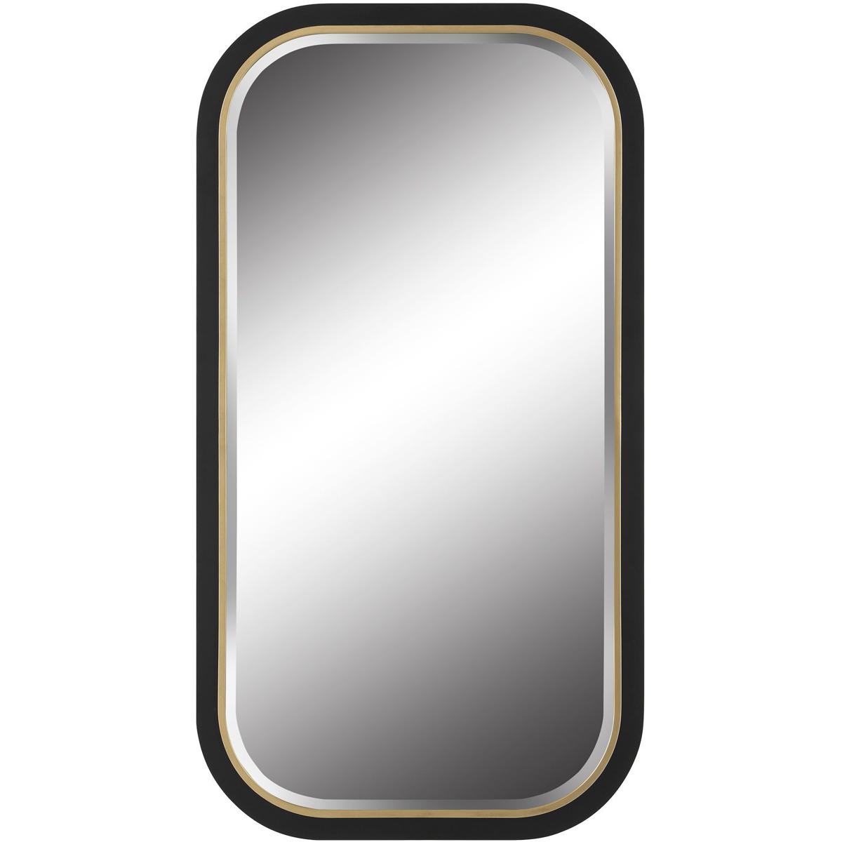 09880 43 x 23 in. Nevaeh Curved Rectangle Wall Mirror, Satin Black & Gold Leaf