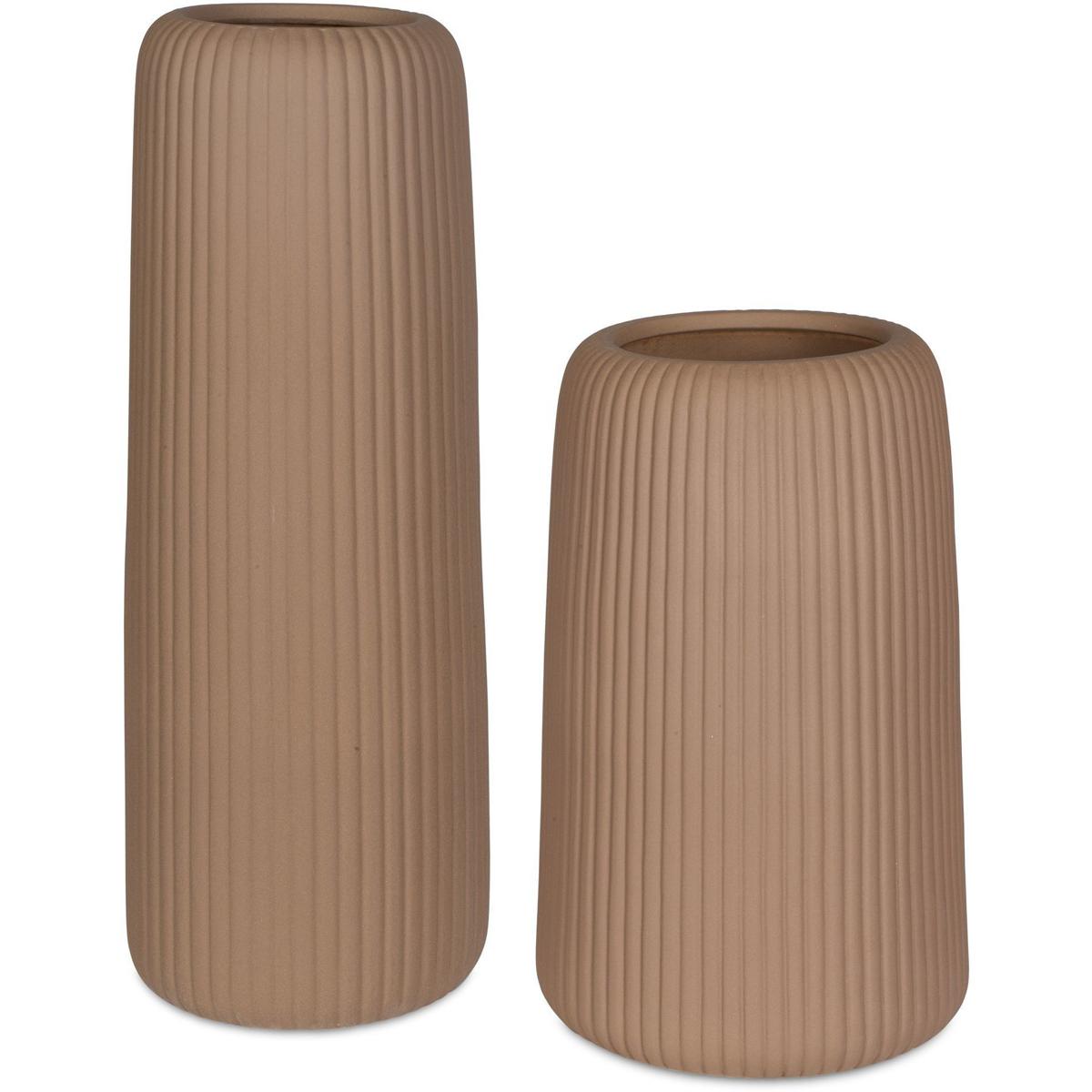 18217 8 x 22 x 8 in. Ridge Vases, Light Brown - Set of 2