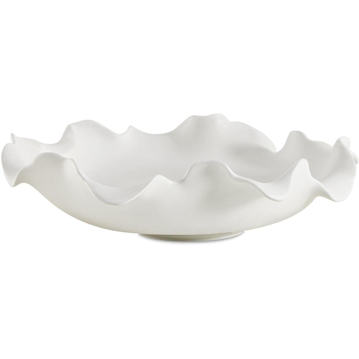 Della Coastal Beach White Earthenware Ruffled Decorative Bowl