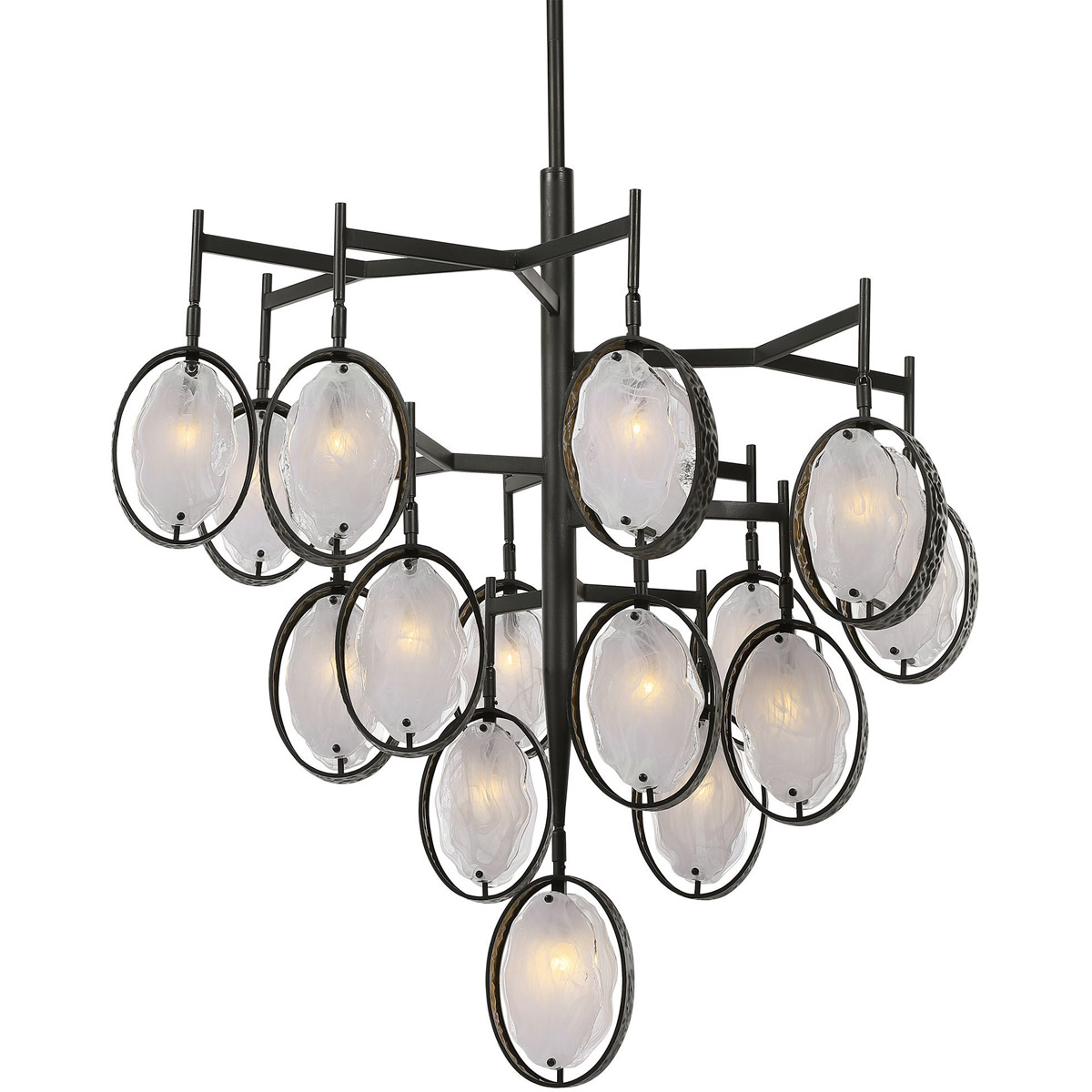 Uttermost 21344 Maxin 15 Light 36.25 inch Dark Hammered Bronze with Golden Interior Chandelier Ceiling Light, Large