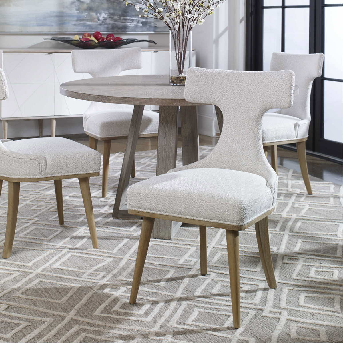 Uttermost 23561-2 Klismos Textured Off-White Fabric and Natural Oak Accent Chairs, Set of 2