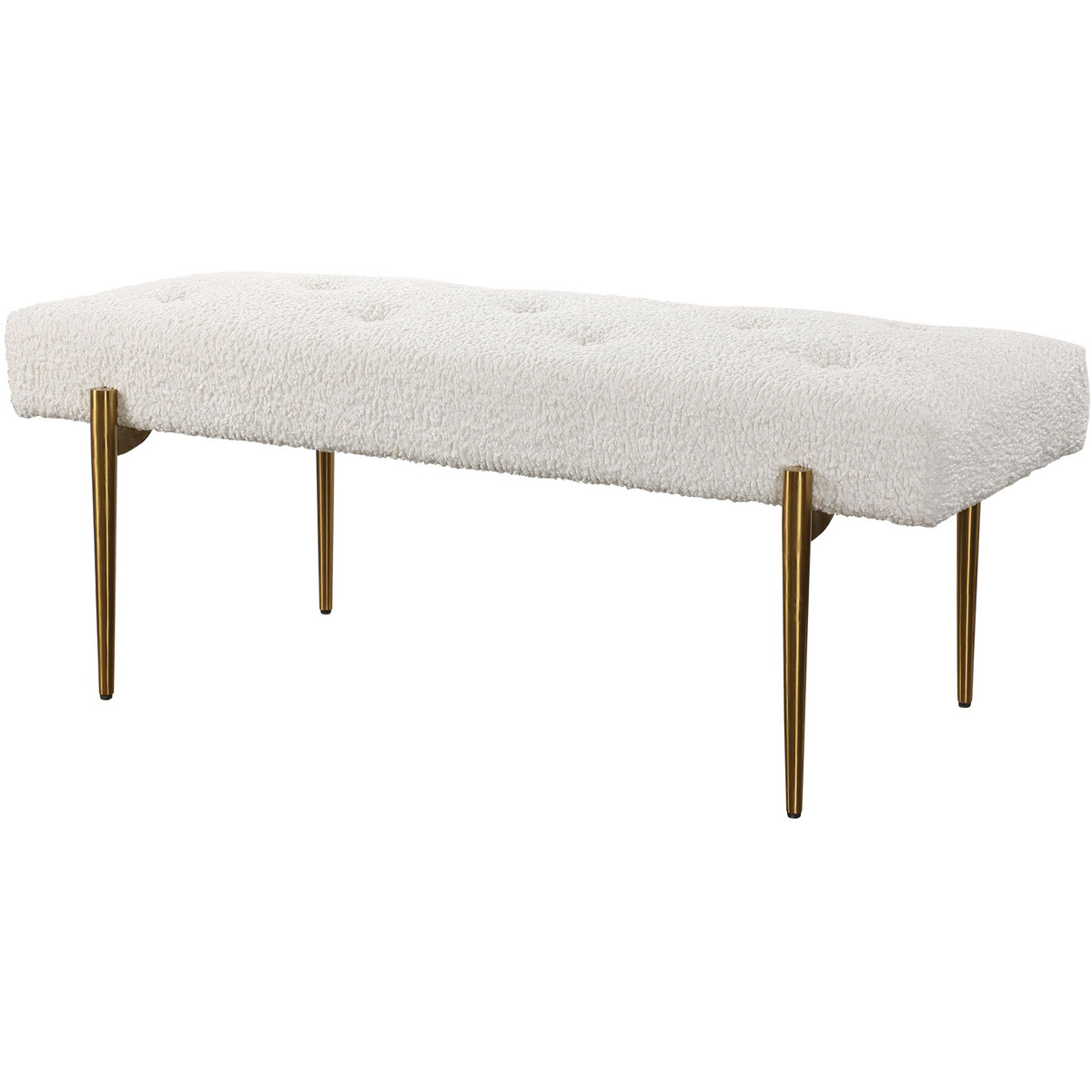 Uttermost 23572 Olivier White Faux Shearling and Antique Brushed Brass Bench