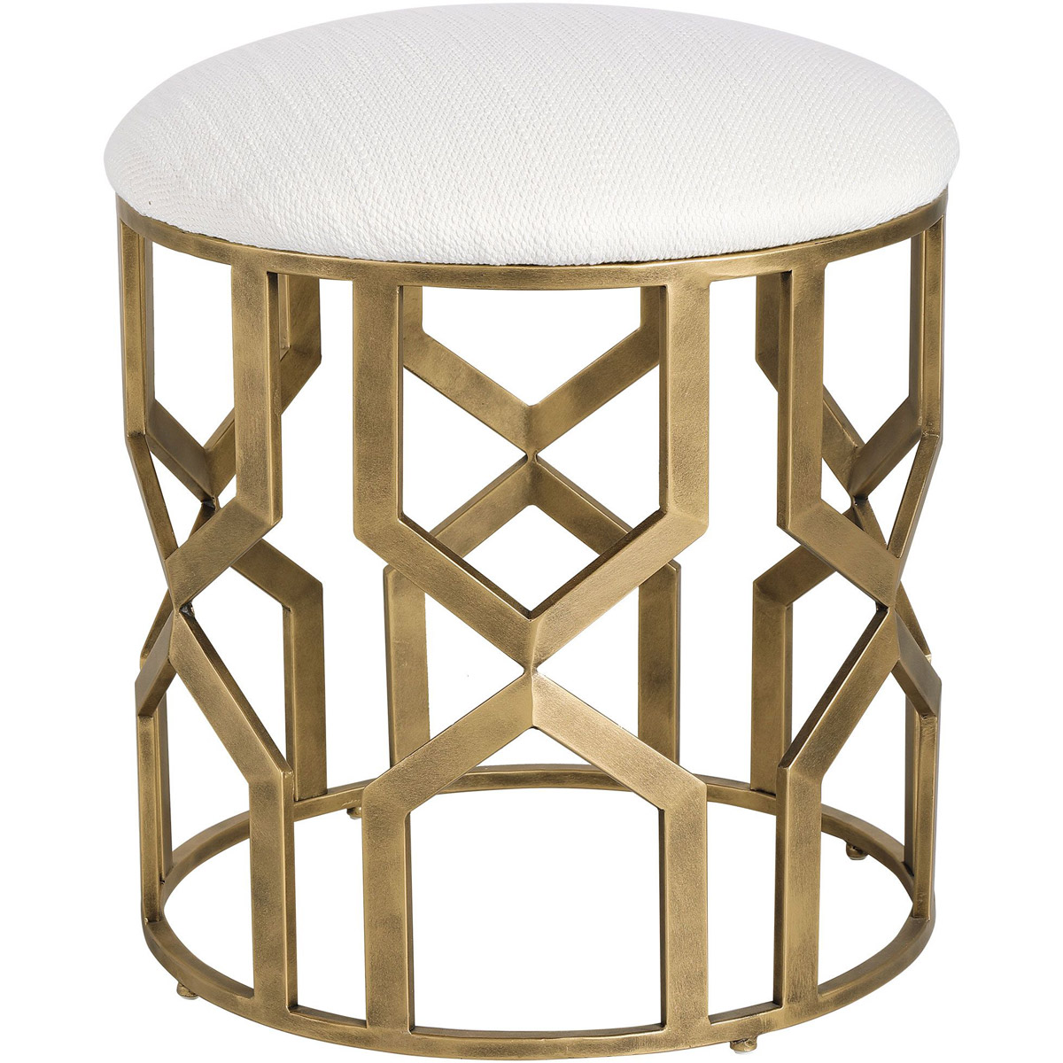 Uttermost 23579 Trellis 21 inch Antique Brushed Brass and White Textured Fabric Accent Stool