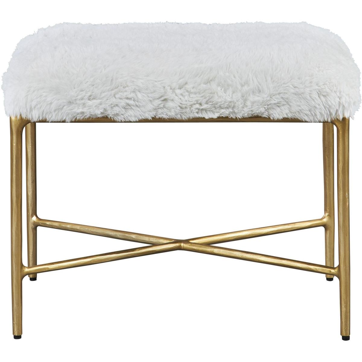 Uttermost 23784 Charmed Cream Faux Sheepskin and Soft Gold Bench