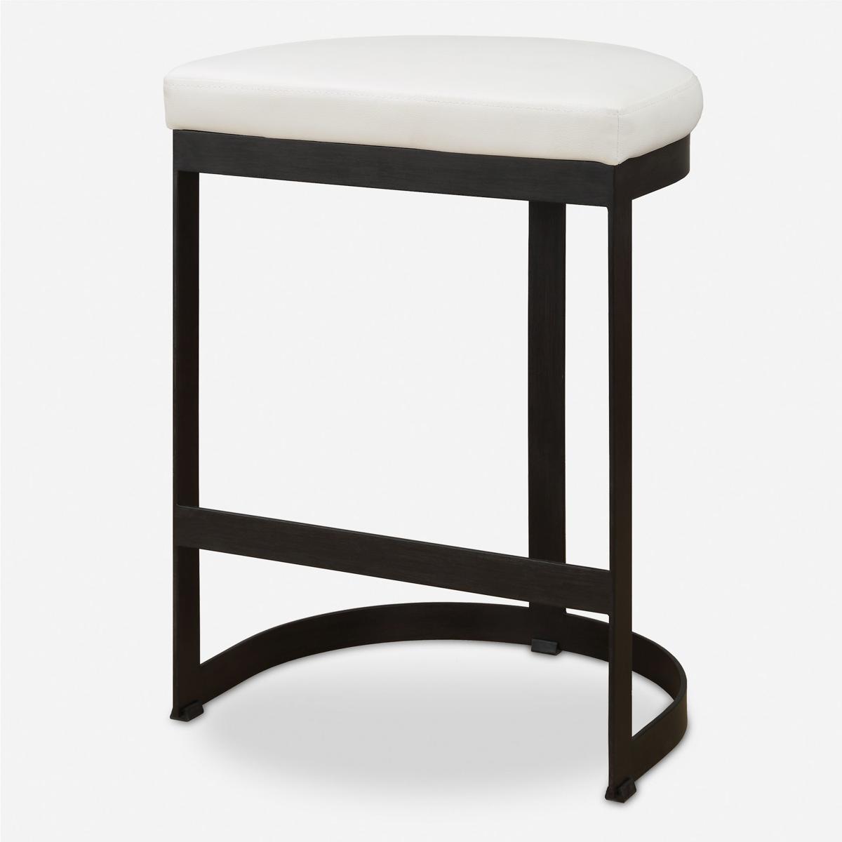 Uttermost 23803 Ivanna 26 inch Matte Black with White Pebbled Faux Leather Counter Stool