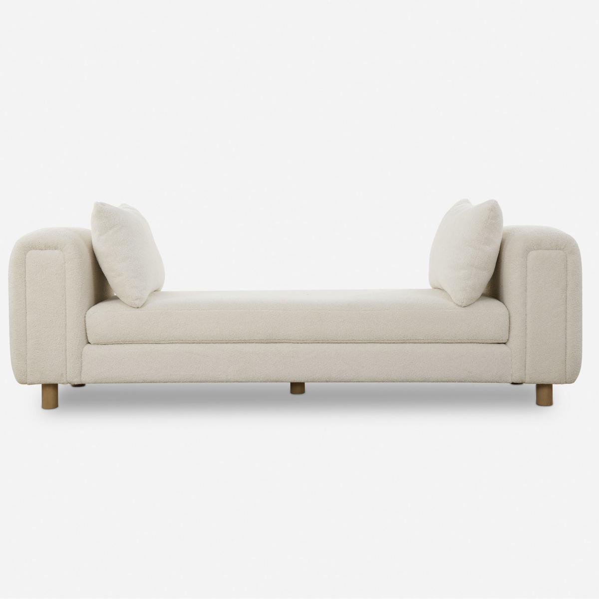 Uttermost 23836 Repose Soft Ivory Faux Sheepskin and Light Oak Oversized Bench