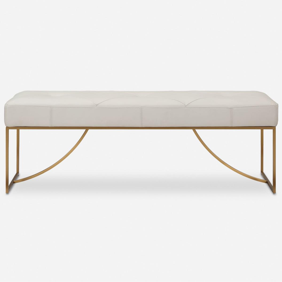 Uttermost 23843 Swale Ivory Leather and Brushed Brass Bench