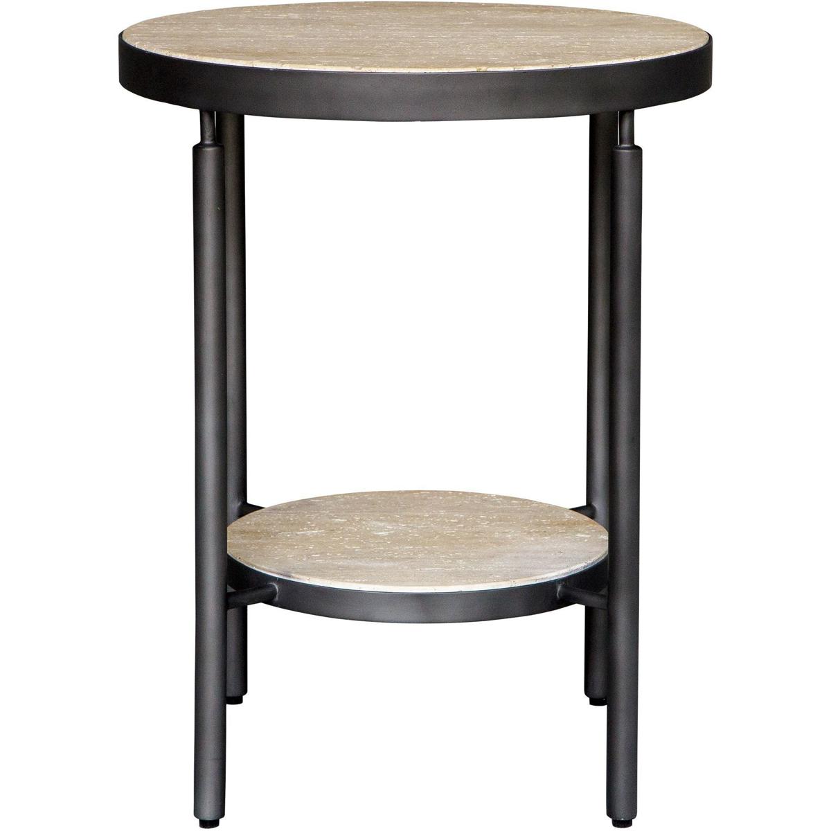 Uttermost 24113 Dauntless 24 X 19 inch Travertine and Matte Black Side Table