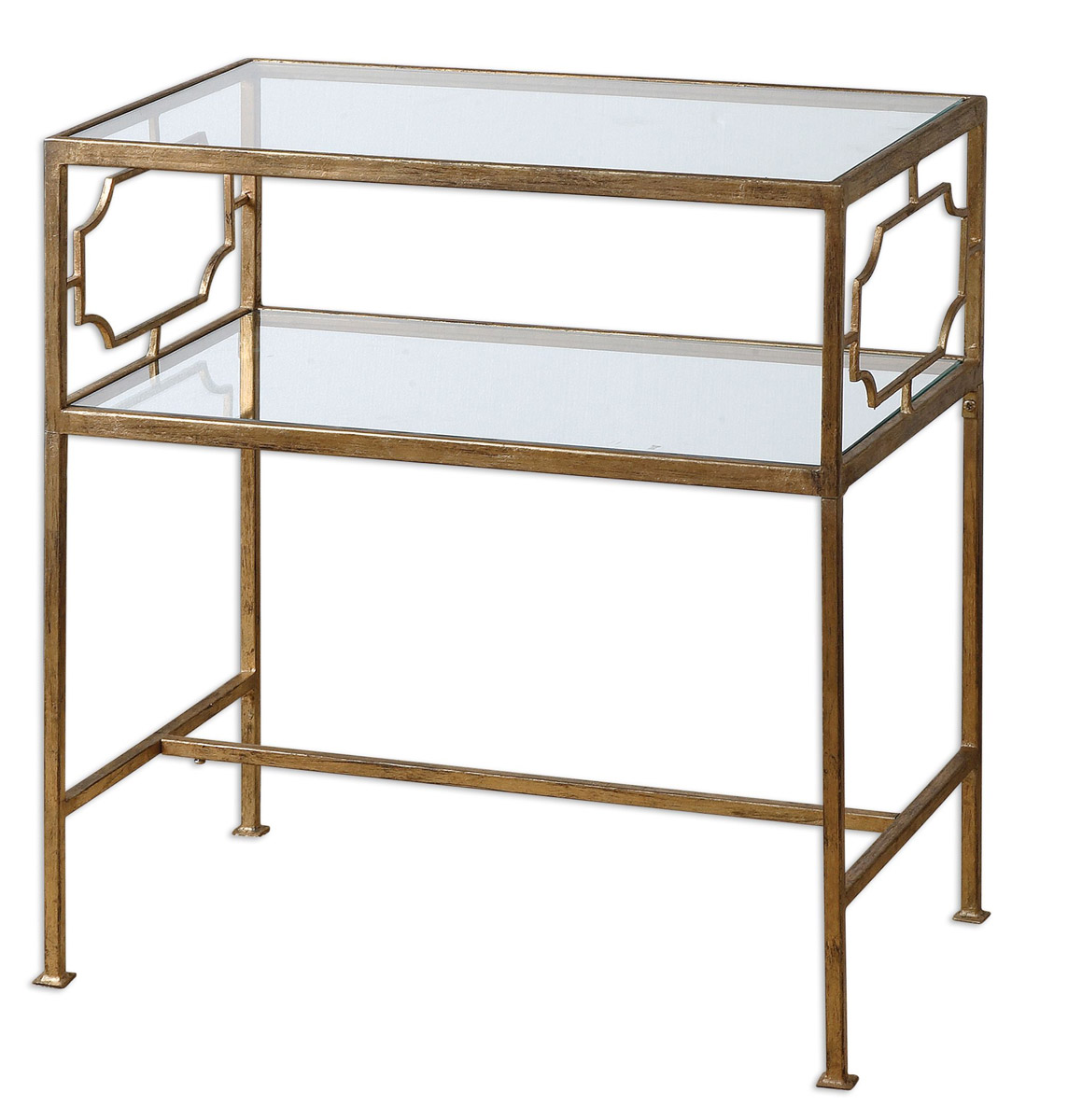 Uttermost 24335 Genell 26 X 24 inch Gold Leaf and Clear Glass Side Table