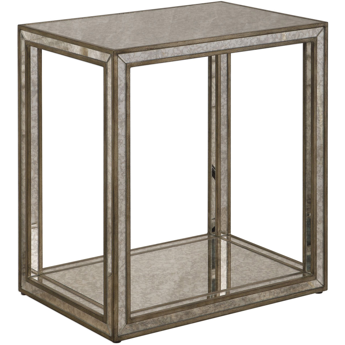 Uttermost 24858 Julie 24 X 22 inch Burnished Antique Gold and Mottled Antique Mirror End Table