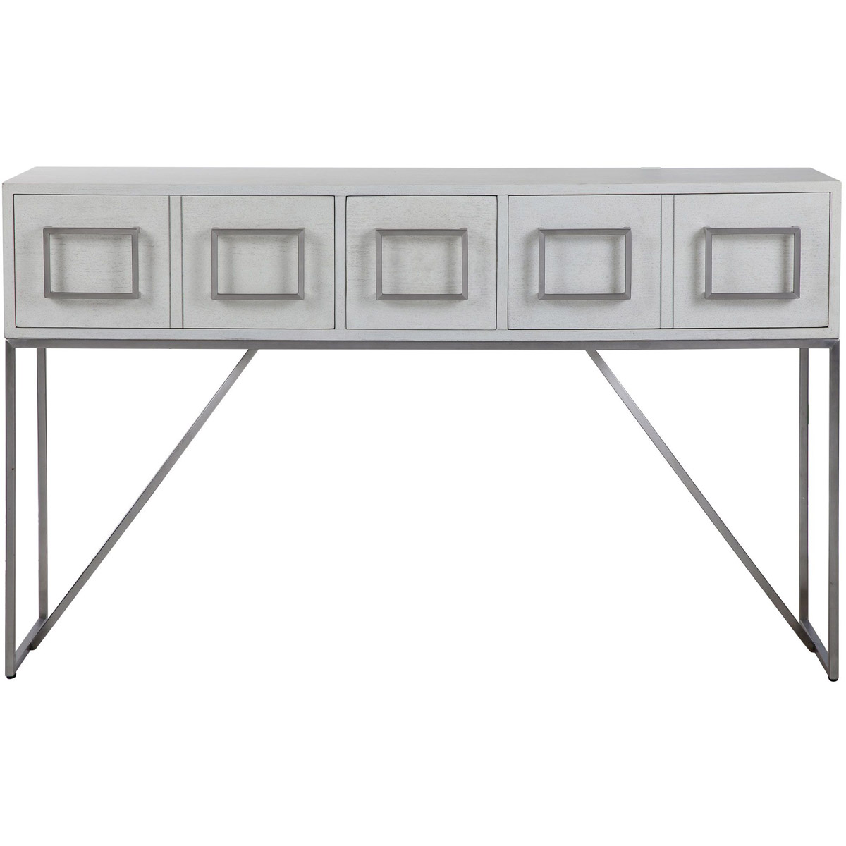 Uttermost 24954 Abaya 54 inch Soft White and Light Gray with Brushed Nickel Console Table