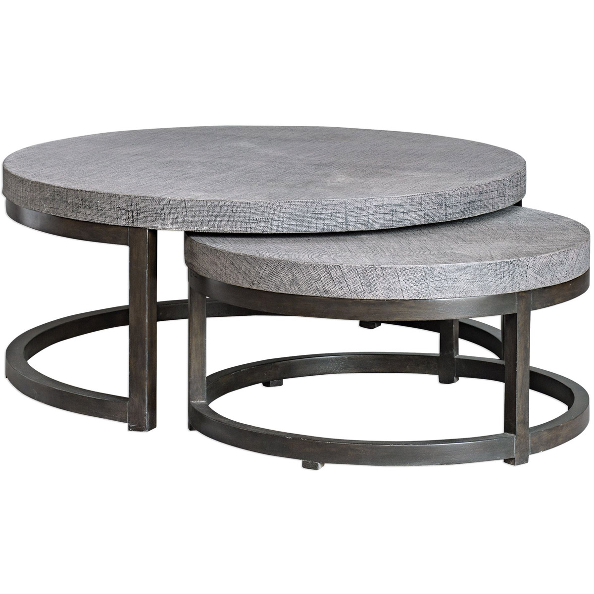 Uttermost 25882 Aiyara 43 X 18 inch Mushroom Gray Burlap and Hand Rubbed Black Coffee Nesting Tables, Set of 2