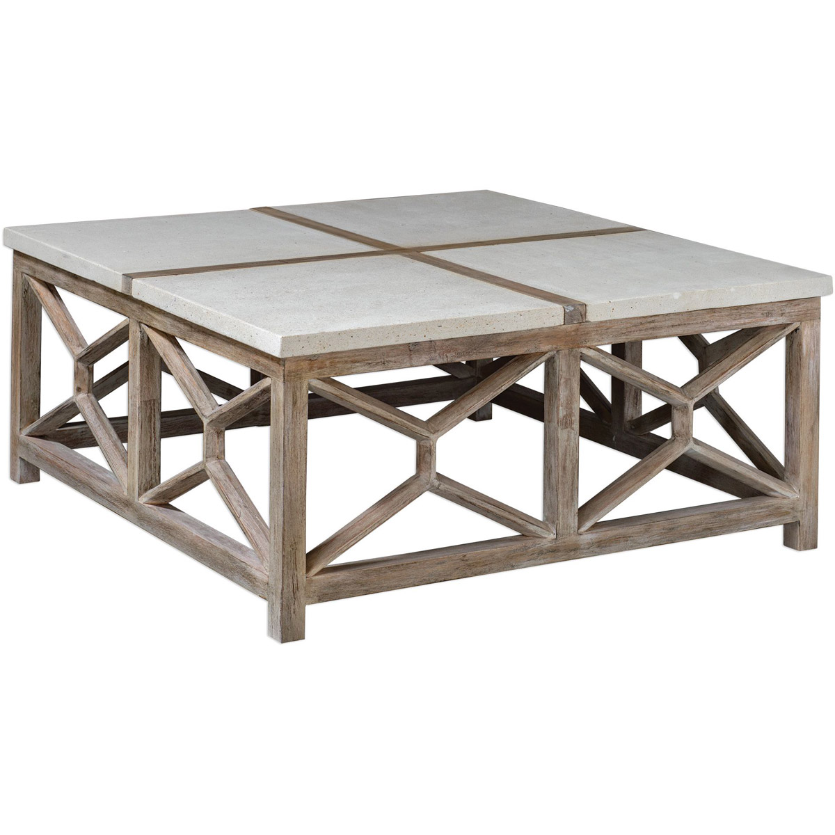 Uttermost 25885 Catali 40 X 18 inch Natural Ivory Limestone and Oatmeal Washed Wood Coffee Table
