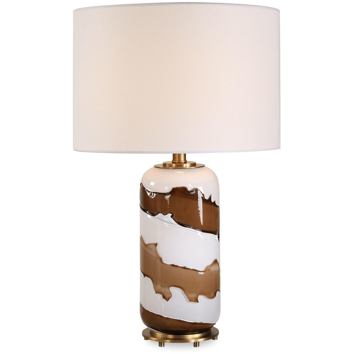 Uttermost 30672-1 Ararat 24 inch 150 watt White And Brown with Antique Brass Table Lamp Portable Light