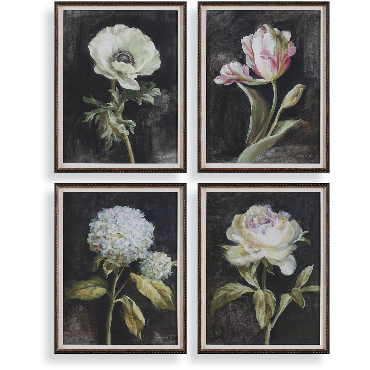 32426 20 x 26 x 1 in. Florals on Framed Prints, Black & Gold - Set of 4