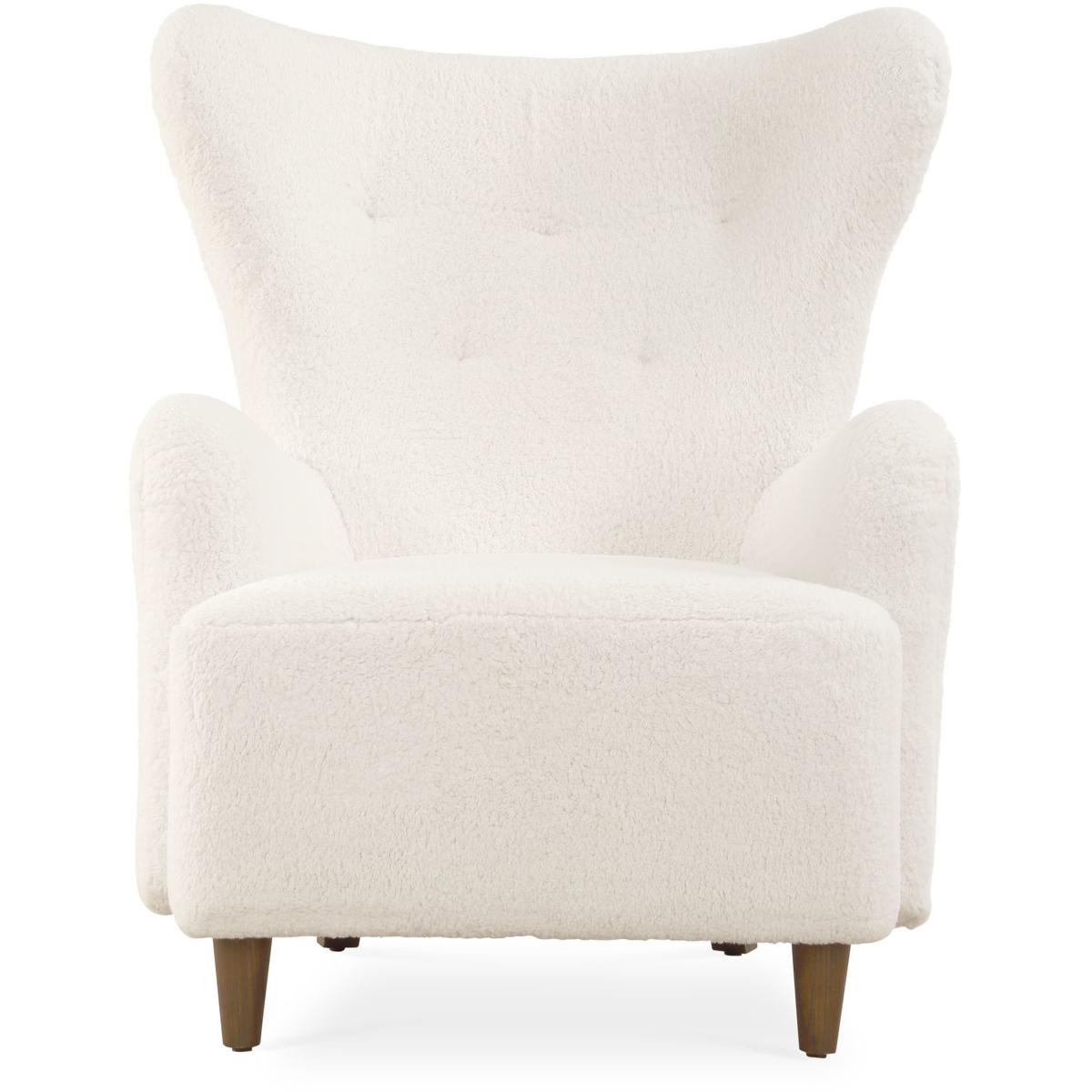 Uttermost 53049 Ingel White Faux Sheepskin and Walnut Wingback Armchair