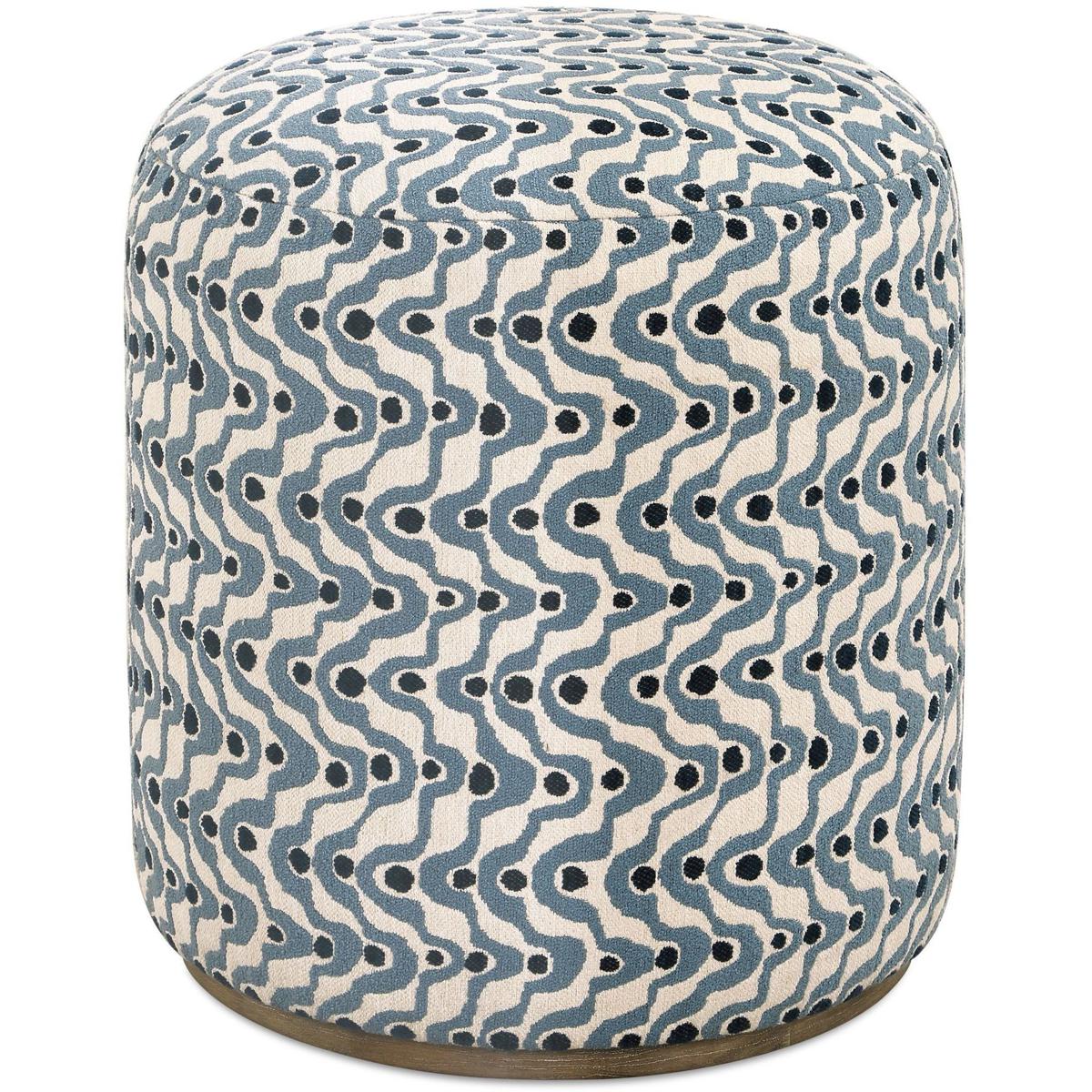 Uttermost 53063 Cas 18 inch Steel Blue and Navy with Natural Ceruse Ottoman