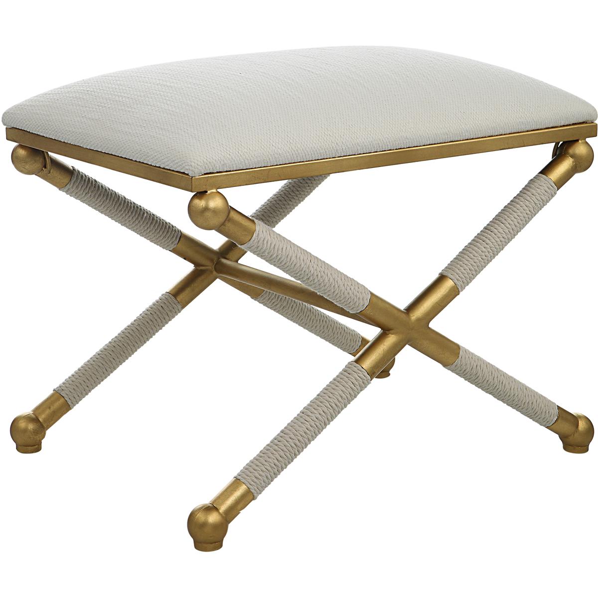 Uttermost 23732 Socialite Gold Leaf and White Rope with White Fabric Bench