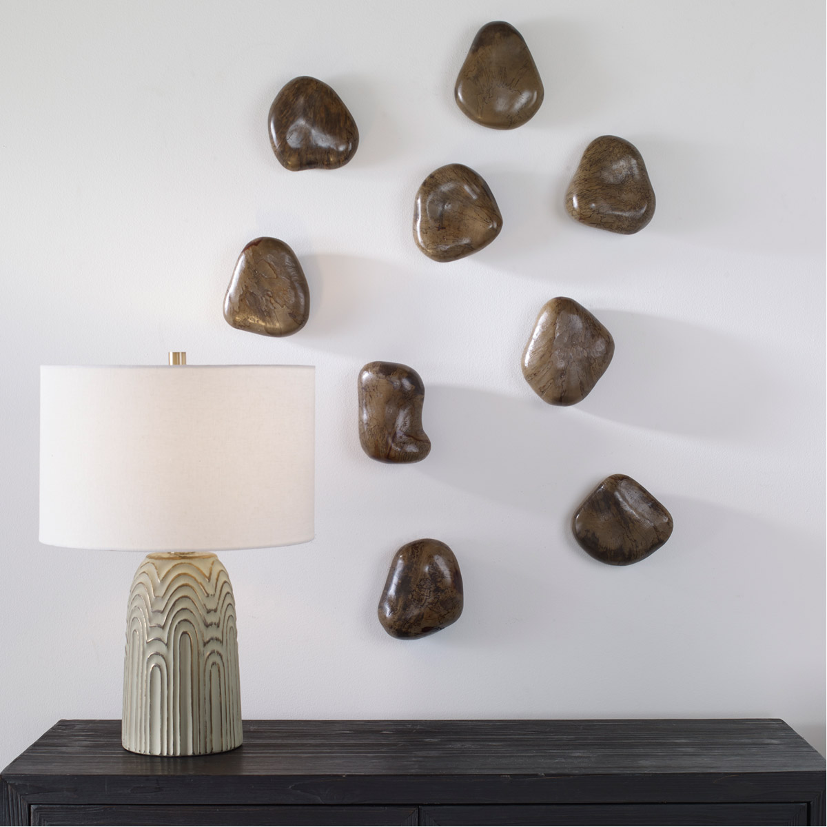 Uttermost 04323 Pebbles Walnut Brown Wood Wall Decor, Set of 9