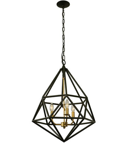 Varaluz 236P03FIG Facet 3 Light 18 inch Forged Iron and Gold Leaf Pendant Ceiling Light