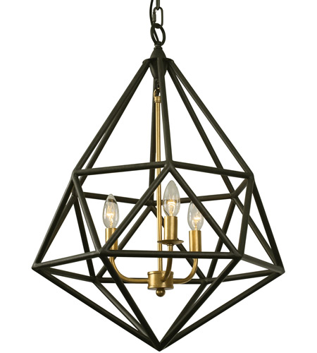 Varaluz 236P03FIG Facet 3 Light 18 inch Forged Iron and Gold Leaf Pendant Ceiling Light 236P03FIG.jpg