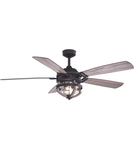 Vaxcel F0055 Barnes 54 Inch Matte Black And Rustic Oak With Driftwood Walnut Blades Indoor Outdoor Ceiling Fan - Outdoor Ceiling Fan With Light Black